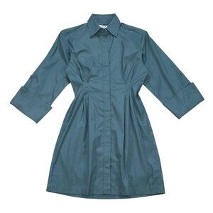 Madewell Green Cotton Button-Up Shirt Dress Long Sleeve Roll Tab Size 2. NWT